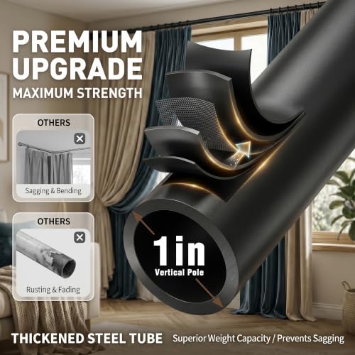 AKTOP Extra Long Room Divider Curtain Rod, No Drill Tension Rod, Black | Adjustable 3.5-11ft(H) x 42-233"(W), Heavy Duty Floor-to-Ceiling Design for Stability, Damage-Free Setup, Large Space Privacy - color: Black