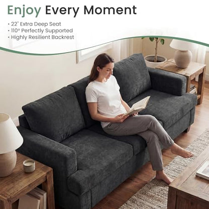 YOUDENOVA Sofa, 89" 3-Seater Deep Seat Sofa, Modern Comfy Couches for Living Room Apartment Lounge, Dark Grey Chenille - color: Dark Grey Chenille, size: 89" 3-Seater