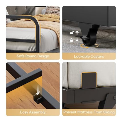 LIKIMIO Daybed with Trundle, Twin Bed Frame,Black | with Upholstered Headboard and Charging Station, Sofa Day Bed with Strong Supports for Living Room, Bedroom and Guest Room - color: Black