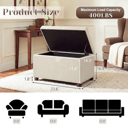 24" Ottoman with Storage,Fabric Tufted Storage Ottoman with Legs | Rectangle Upholstered Ottoman Bench Foot Stool for Living Room Bedroom Entryway,Nailhead Trim,400 lbs Capacity, Beige - color: Beige