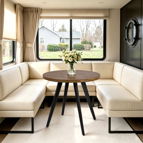Round Dining Table for 2, 31.5" Small Kitchen Circle Table Space-Saving | Rustic Brown Mid-Century Modern with 1.4" thick Walnut-grain Top, Kitchens, Dining Rooms, Apartments, Breakfast Nooks - color: Rustic Brown