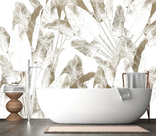 XMPMBM-Peel and Stick Beige Leaves Wallpaper Tropical Banana Leaf Mural | Tear-resistant,good adhesion,repositionable,and durable;does not peel off easily.size: S-80"X58" - color: X05, size: 80"x58"