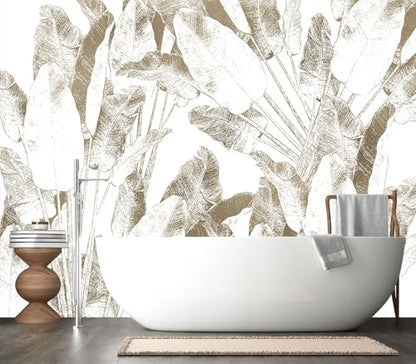 XMPMBM-Peel and Stick Beige Leaves Wallpaper Tropical Banana Leaf Mural | Tear-resistant,good adhesion,repositionable,and durable;does not peel off easily.size: M-118"X85" - color: X05, size: 118"x85"