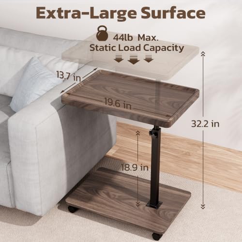 Large C-Shaped End Table, Swivel TV Tray, Couch Side Table Wood | Adjustable Height 360° Swivel, Slide Under Sofa, Multi-Use Couch/Bed/Overbed Table, Small TV Dinner Tray For Couch Dining - color: Light Walnut