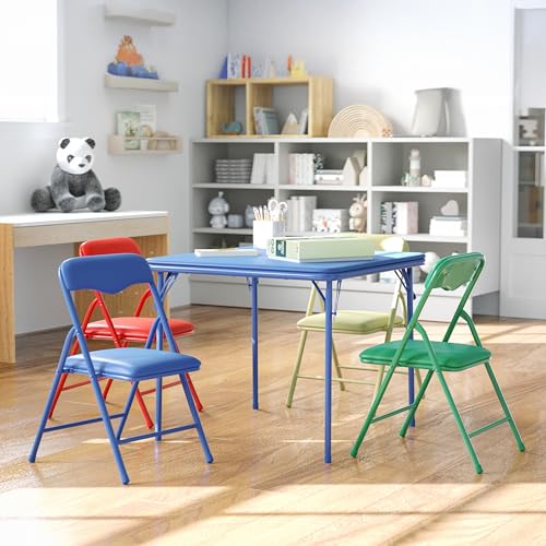 Flash Furniture Mindy Kids 5-Piece set Folding Square Table and Chairs Set for Daycare and Classrooms, Children's Activity Table and Chairs Set, Multicolor - color: Blue, size: 5 Piece Set