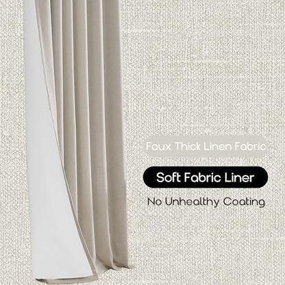 63 Inch Length Natural Linen Blackout Curtains, Rod Pocket Black Out Thermal Insulated Curtain Drapes for Bedroom 63 in Long 2 Panels Set - color: Natural Linen, size: 50"W x 63"L (Pack of 2)
