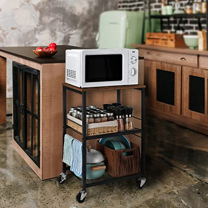 LIANTRAL 3 Tier Rolling Cart, Kitchen Carts on Wheels Utility Cart for Home | Multifunctional Utility Cart with Storage and Steel Frame for Kitchen, Bathroom, Living Room, Bar, Office - size: Medium, style: Brown
