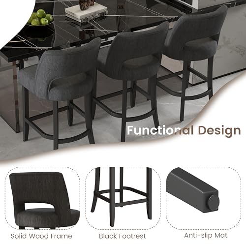 VKNOW Bar Stools Set of 2, 26" Upholstered Counter Height Bar Stools | Modern Counter Stools with Black Rubberwood Legs for Kitchen Island Dining Room Bar, Dark Grey-Black Legs - color: Dark Grey-black Legs, size: Set of 2