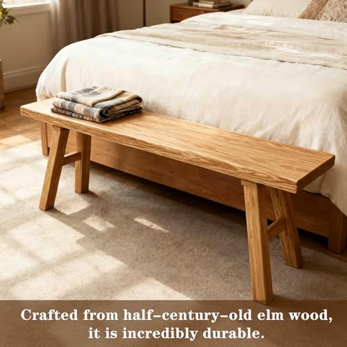 Reclaimed Elm Rustic Entry Way Benches Seat-Farmhouse Indoor Solid Wooden Noodle Bench,Maximum Load 880IB,Handcraft for Entryway Bedroom/Living Room/Dining Room - size: 31.5*10.2*17.7in