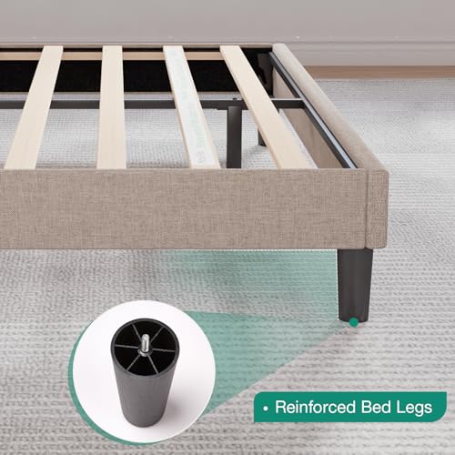 Novilla Queen Bed Frame with Headboard, Linen Upholstered Bed Frame Queen Size with Wood Slats Support, No Box Spring Needed, Heavy Duty Feet, Easy Assembly, Light Beige - color: Light Beige, size: Queen
