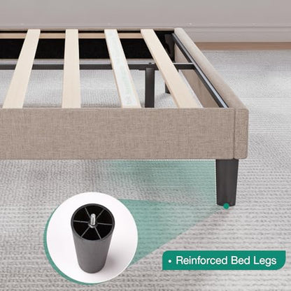 Novilla Queen Bed Frame with Headboard, Linen Upholstered Bed Frame Queen Size with Wood Slats Support, No Box Spring Needed, Heavy Duty Feet, Easy Assembly, Light Beige - color: Light Beige, size: Queen