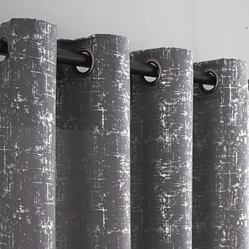 Taisier Home Silver Foil Print Linen Textured Curtains Geometric Dots Pattern Design Curtains for Nursery Toy Room Thermal Insulated Window Treatment 2 Panels 45" L,Soft Grey and Silver Drapes Print - color: Soft Grey/Silver, size: 52"W x 45"L (Pack of 2)