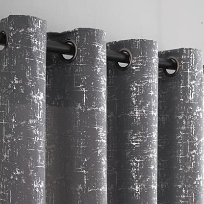 Taisier Home Silver Foil Print Linen Textured Curtains Geometric Dots Pattern Design Curtains for Nursery Toy Room Thermal Insulated Window Treatment 2 Panels 45" L,Soft Grey and Silver Drapes Print - color: Soft Grey/Silver, size: 52"W x 45"L (Pack of 2)