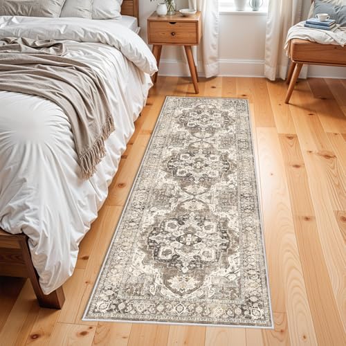 Washable Hallway Runner Rug 2x6: Soft Kitchen Rug Non Slip Rug Runner with Rubber Backing for Living Room Bedroom Bathroom Non Shedding Farmhouse Carpet Runner Rug (Beige/Brown/Grey, 2x6) - color: Beige, size: 2' x 6' (Rectangular)