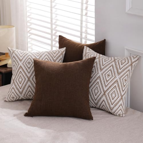 HPUK Throw Pillow Covers 20x20, Set of 4, Chocolate Couch Pillow Covers | Polyester fabric, patterned and solid designs, hidden zippers, machine washable, for sofas and beds, inserts not included - color: Chocolate, size: 20" x 20" (Pack of 4)