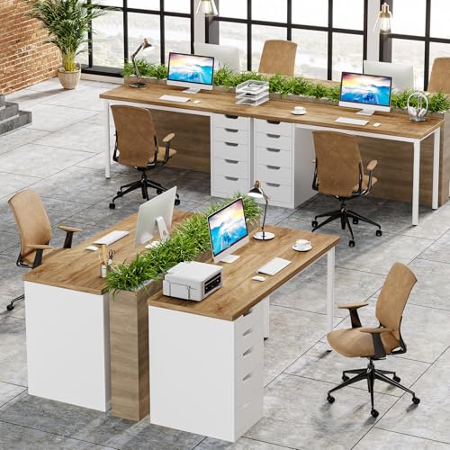 Tribesigns Computer Desk with 5 Drawers, 47 inches Rustic Brown Home Office Desk with Storage, Modern Simple Laptop Desk Study Writing Table for Small Spaces (1, Walnut+White) - color: Walnut+white