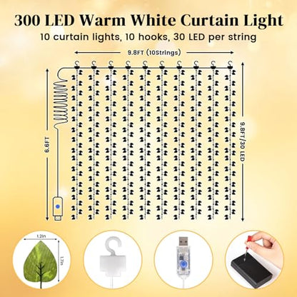 DomeStar Vines with Light for Bedroom, 300 LED Fairy Lights with Vines | Curtain String Lights with Remote for Dorm, Wedding, Party, Wall, Indoor, Outdoor Home Decor - style: 1pack-green vine-100Ft LED