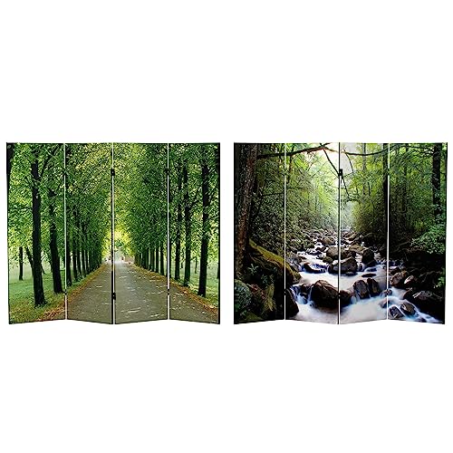 Red Lantern Double Sided Path of Life Canvas Folding Screen, 4 Foot - 4 Panel - size: 4 Foot - 4 Panel