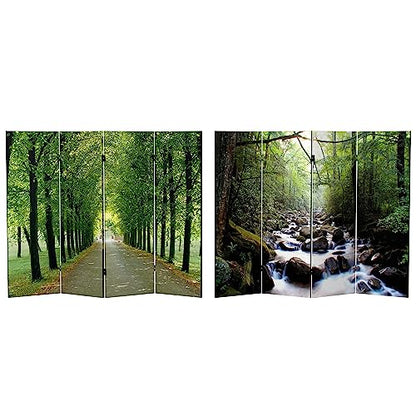 Red Lantern Double Sided Path of Life Canvas Folding Screen, 4 Foot - 4 Panel - size: 4 Foot - 4 Panel