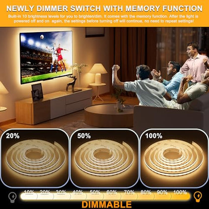 PAUTIX COB LED Strip Lights 5V USB Powered Dotless Super Bright Dimmable LED Lights 3000K Warm White 6.56ft TV Backlights,Flexible 3M Adhesive Under Cabinet Light for Bedroom,Kitchen,Shelf Lighting - color: 3000K, size: 6.56 ft