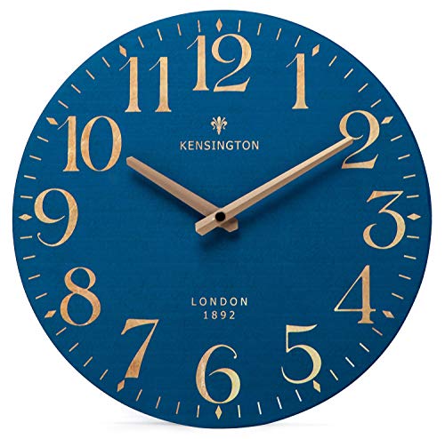 NIKKY HOME Navy Blue Wooden Wall Clock 12 Inch - Battery Operated Silent Non Ticking Clock Decor for Kitchen, Living Room, Bathroom, Office - color: Navy