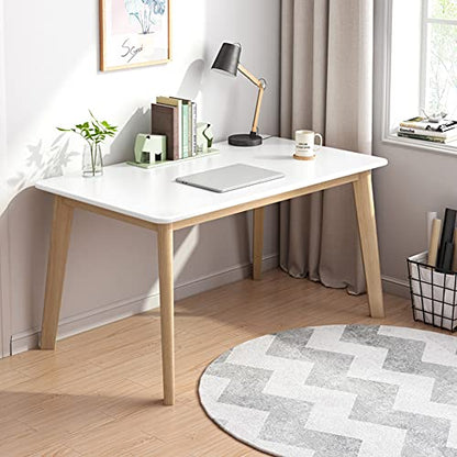 IOTXY Simple Wooden Writing Desk - Modern Minimalist Style PC Laptop Computer Workbench with Solid Wood Legs, 39" W Home Office Work Table for TV Stand Music Video Live Broadcast Workstation, White | Nordic Minimalist Style, MDF Tabletop, Solid Wood Legs,