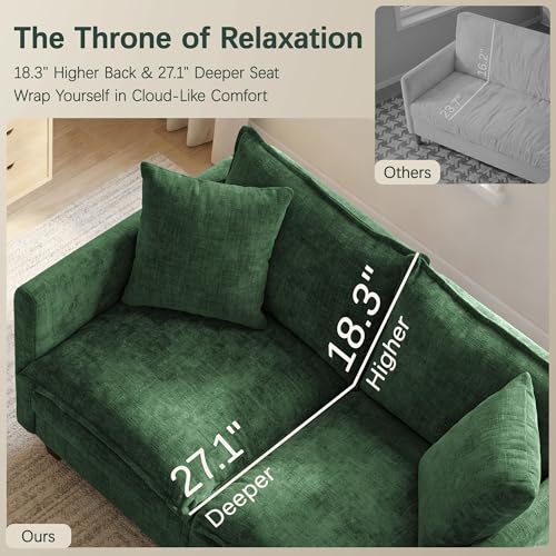 52" Loveseat Sofa, L-Shaped Cloud Love Seat Couches with Ottoman | Comfy Chenille Modern Love Seat with 2 Pillows, Small Loveseat for Small Spaces, Living Room, Bedroom, Apartment,Green, 52" L - color: Green, size: 52" L