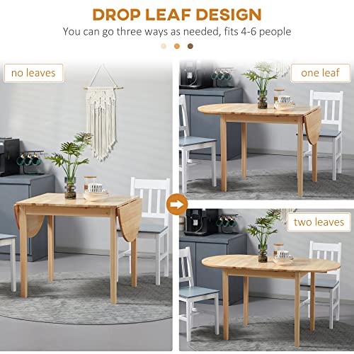 Drop Leaf Dining Table, 55-in Solid Pine, Natural | Solid pine construction, drop-leaf design, expands to 55 in, seats 4-6, assembly required