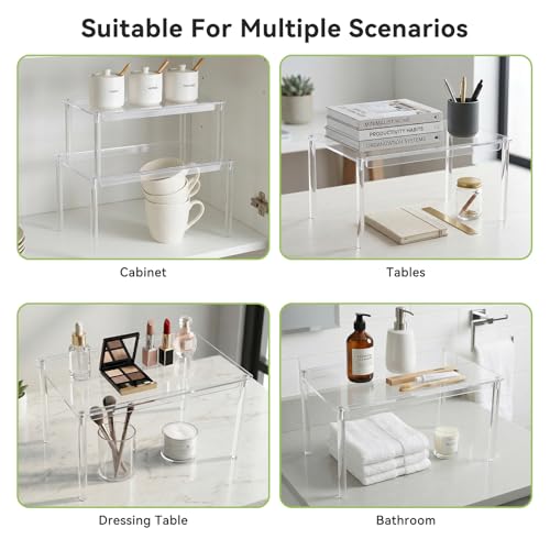 OTraki Acrylic Cabinet Organizer Set of 2 Stackable Clear Cabinet Shelf | Kitchen Pantry Organizers and Storage Display Pantry Cabinet Shelf Shelf Organizer for Dishes, Spices, Soda Cans and Bottles