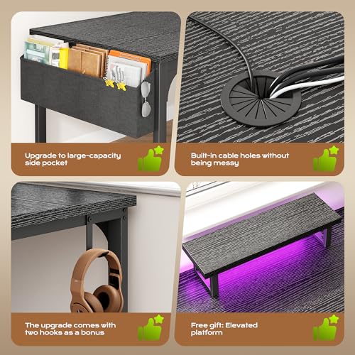 DurayLoly 63 x 24 inch Large Gaming Desk, 24mm Thick Desktop with RGB LED, Computer Desk with Built-in Power Outlets, Detachable Stand, 150LBS Heavy Duty, Ultimate Desk for Pro Gamers, Black - color: Black, size: 63 Inch