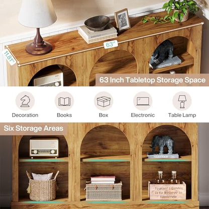 Tribesigns Console Table with Storage, 63" Long Arched Entryway Table | 3 Tier Wooden Farmhouse Sofa Table Behind The Couch for Entrance, Hallway, Foyer, Living Room, Natural Wood - color: Natural Wood