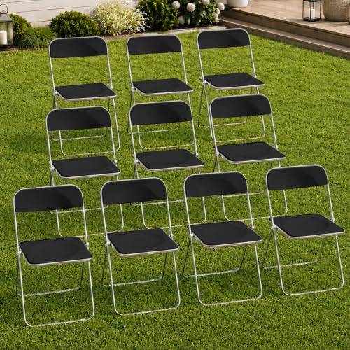 JPBSTO 10 Pack Commercial Black Folding Chairs - Heavy Duty Bulk Stackable for Event Rental, Stadium, Large Capacity Venue (300lb Capacity) - color: Black, size: 10-Pack