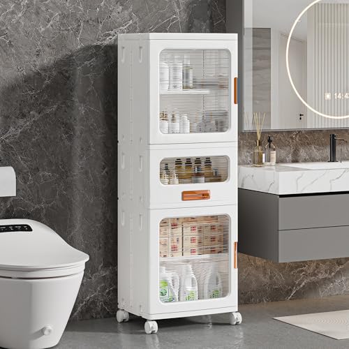 VECELO 3-Tier Narrow Bathroom Storage Cabinet with Drawer, Movable Wheels, Adjustable Shelves, Anti-Tip, Slim, for Small Space, Kitchen, Laundry, White - size: 1 Drawer