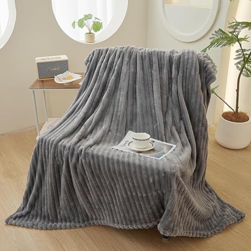 TKJ Luxury Plush and 3D Stripe Throw Blanket for Couch Ultra Soft & Warm All-Season Comfort Light weight Cozy Throws for Sofa Bed Living Room Home Bedroom Decor Dorm Essentials (Light Grey 40 * 60 in) - color: Light Grey, size: Throw