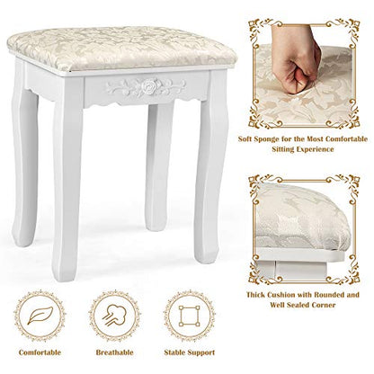 DORTALA Vanity Table Set w/ 10 LED Dimming Bulbs, Classic Makeup Dressing Table Set w/ 2 Large Drawers & 2 Tabletop Boxes, Stable Beauty Station, White