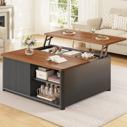 SEDETA 31.5" Lift Top Coffee Table with Storage, Square Coffee Tables for Living Room, Fluted Coffee Table with Large Hidden Storage Compartment and Adjustable Shelves, Fluted Black - color: Fluted Black