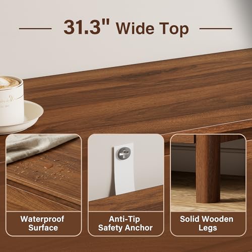 Walnut Dresser for Bedroom, 5 Drawer Dresser with Wood Legs, Tall Wood Dresser, Mid Century Modern Chest of Drawers, Large Storage Bedroom Furniture, Walnut - size: 15.7"D x 31.3"W x 45.6"H (5 Drawers)
