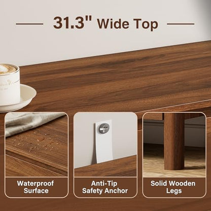 Walnut Dresser for Bedroom, 5 Drawer Dresser with Wood Legs, Tall Wood Dresser, Mid Century Modern Chest of Drawers, Large Storage Bedroom Furniture, Walnut - size: 15.7"D x 31.3"W x 45.6"H (5 Drawers)