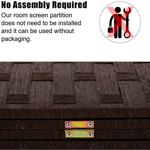 Meet Perfect 4-Panel Room Divider Privacy Screen,6 FT Wooden Woven Folding Screen,Foldable Mesh Wall Divider, Freestanding Room Partitions/Separator/Dividers Double-Weaved with Two-Way Hinges- Brown - color: Brown, size: 4 panels