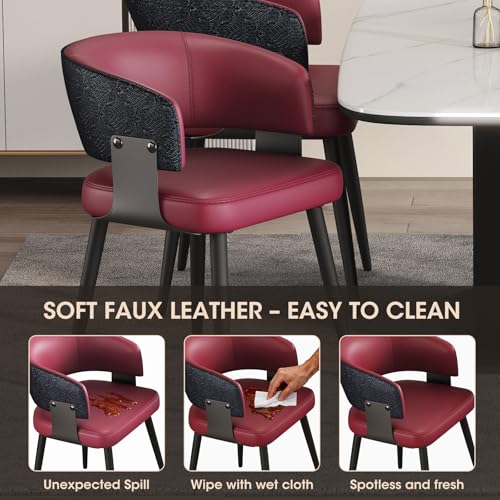 Dining Chairs Set of 2, Modern Faux Leather Kitchen Chairs | Faux Leather Upholstery, Curved Back, Metal Legs, Easy Clean, Dining Room, Kitchen, Breakfast Nook, Restaurant, Cafe, Magenta - color: Magenta, size: Set of 2