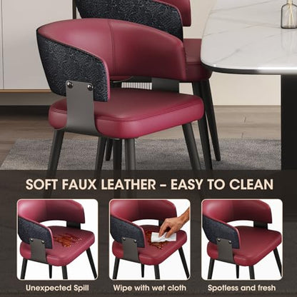 Dining Chairs Set of 2, Modern Faux Leather Kitchen Chairs | Faux Leather Upholstery, Curved Back, Metal Legs, Easy Clean, Dining Room, Kitchen, Breakfast Nook, Restaurant, Cafe, Magenta - color: Magenta, size: Set of 2