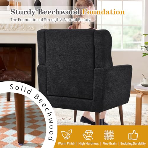 Modern Accent Chair, Upholstered Armchair with Pillow, Fabric Single Sofa Chair with Lounge Seat Solid Wood Legs Accent Chair for Living Room Bedroom Small Spaces(Black) - color: Black, size: Set of 1