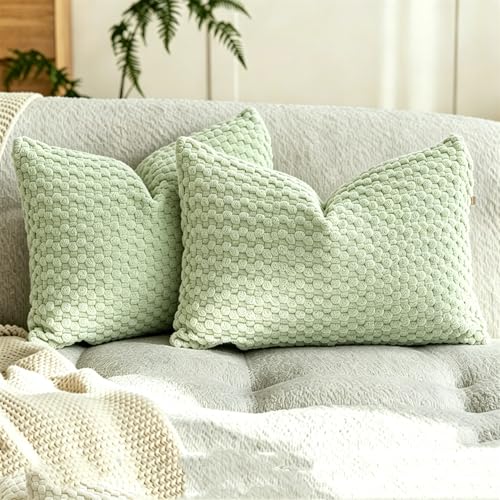 Set of 2 Boho Bubble Pillow Covers, Soft Textured Cushions | Modern Farmhouse Pillow Cases for Couch Sofa Bedroom Home Decor - color: Green, size: 20" x 12" (Pack of 2)