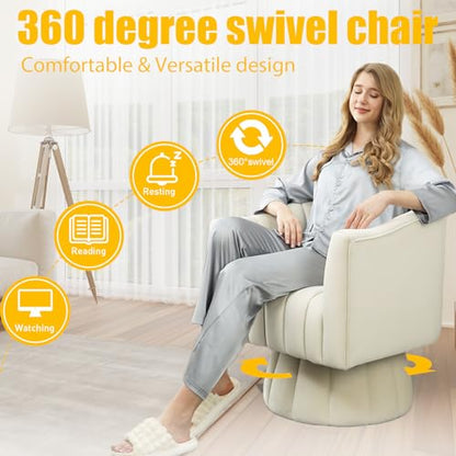Dewhut Swivel Accent Chair, Barrel Accent Chair, Velvet, Beige | Velvet Upholstered Round Arm Chair with 360° Swivel Base, Mid Century Modern Living Room Chair, Easy Setup - color: Beige