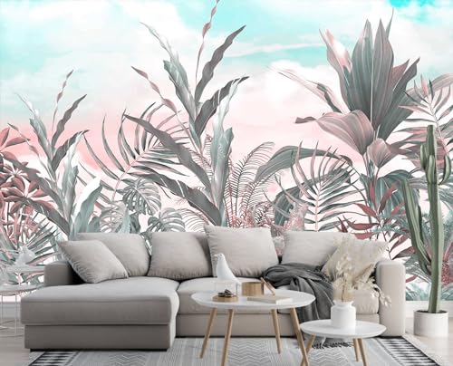 Toolhom Tropical Leaves Flowers Seamless Pattern Mural | 170"x108" non-self-adhesive wallpaper for bedroom, living room, bathroom decorative art background wall - color: MURAL-216, size: 170" x 108"