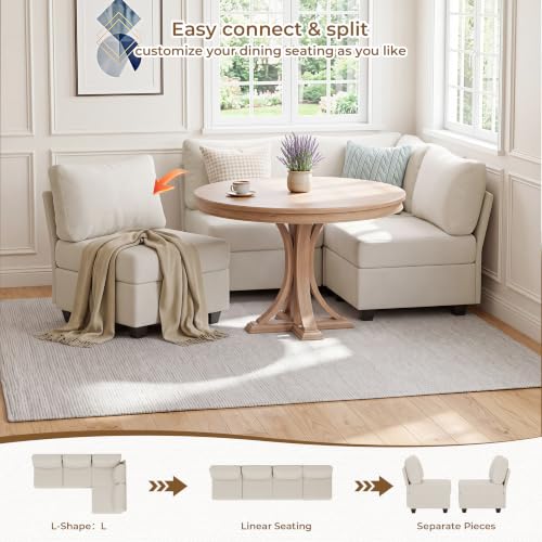 Breakfast Nook Bench with Storage, 4 Seats Modular Corner Banquette Seating | Dining Settee Couch, Hidden Storage, Modular L Shaped Upholstered Backrest, Fits Kitchen Dining Nooks, Beige - size: 4 Seats