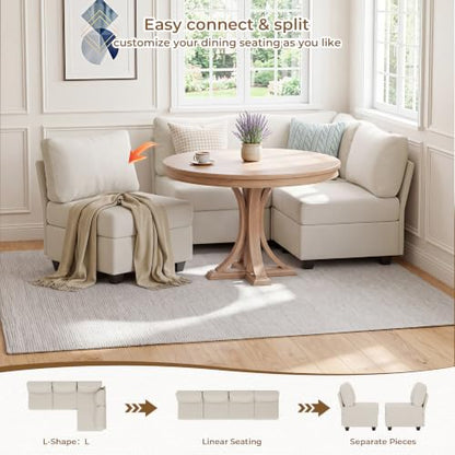 Breakfast Nook Bench with Storage, 4 Seats Modular Corner Banquette Seating | Dining Settee Couch, Hidden Storage, Modular L Shaped Upholstered Backrest, Fits Kitchen Dining Nooks, Beige - size: 4 Seats