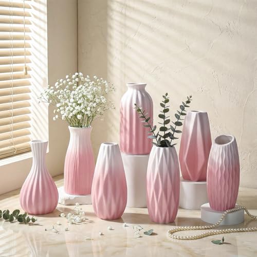 BEAHOT Ceramic Bud Vases Set of 12 – Gradient Pink and White Small Vases for Centerpieces – Elegant Mini White Bud Jars for Weddings, Home Decor, and Table Display – Perfect for Flowers and Gifts - size: 12pack Unglazed Pink