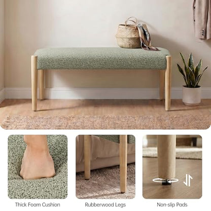 Usaint 42" End of Bed Bench with Wood Legs, Green with Oak Leg | Modern Upholstered Bedroom Bench with Rubberwood Legs, Entryway Bench with Cushion, Dining Bench for Living Room, Bedroom - color: Green With Oak Leg