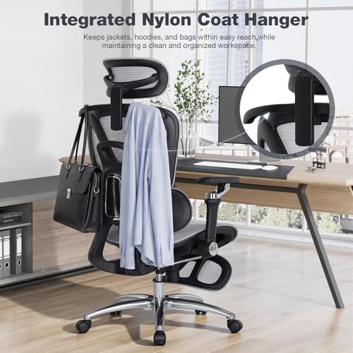 MALOL Ergonomic Office Chair, 400lbs High Back Mesh Desk Chair with 6D Armrests, 3D Headrest, Adjustable Lumbar Support, Seat Depth Adjustment, Tilt Lock, Metal Base & PU Wheels, Grey - color: Grey